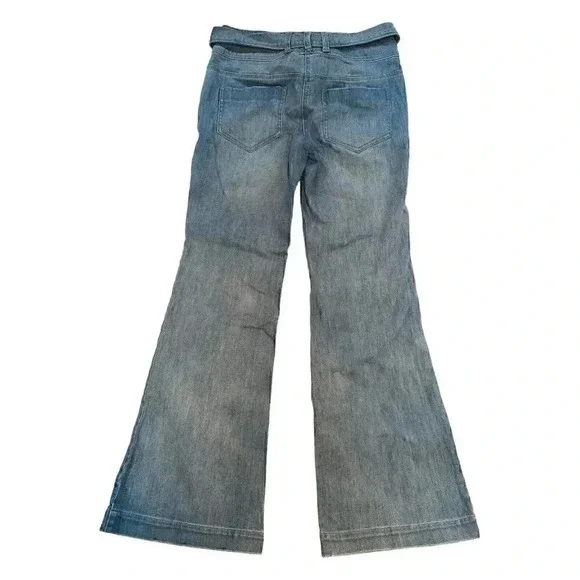 New York & company light wash belted flare bootcut jeans women's size 2 - Picture 2 of 6